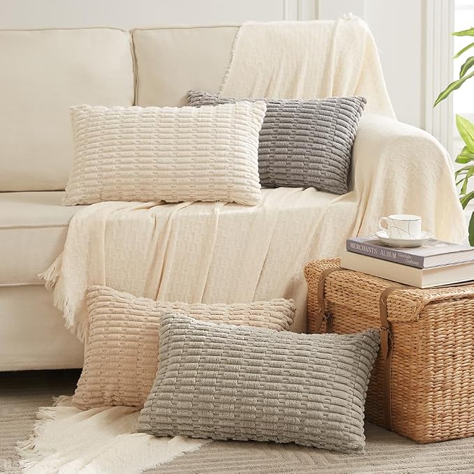 Fancy Homi 4 Packs Neutral Boho Long Lumbar Decorative Throw Pillow Covers by Fancy+Homi