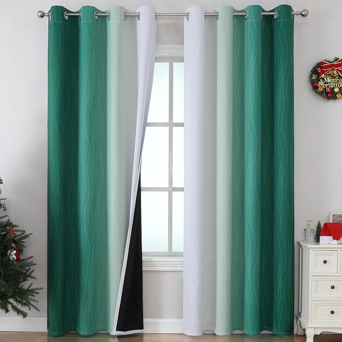 Estelar Textiler Green and Greyish White Ombre Blackout Curtains 90 Inch Length by ESTELARTEXTILER