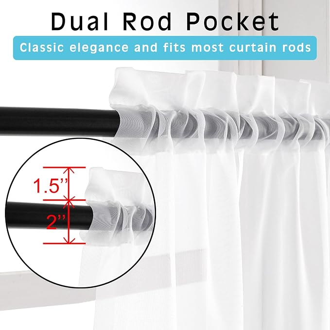 OVZME White Sheer Curtains 36 Inch Length Kitchen Tiers Short Voile Drapes - Image 4