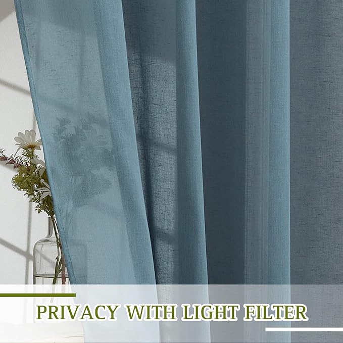 NICETOWN Linen Smoke Blue Curtains 72 inch Length 2 Panels, Grommet Semi Sheer - Image 4