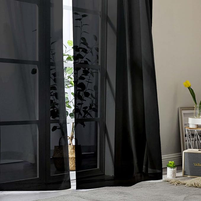 Sheer Black Curtains for Bedroom Living Room 63 Inch Length 2 Panels, Airy Soft - Image 8