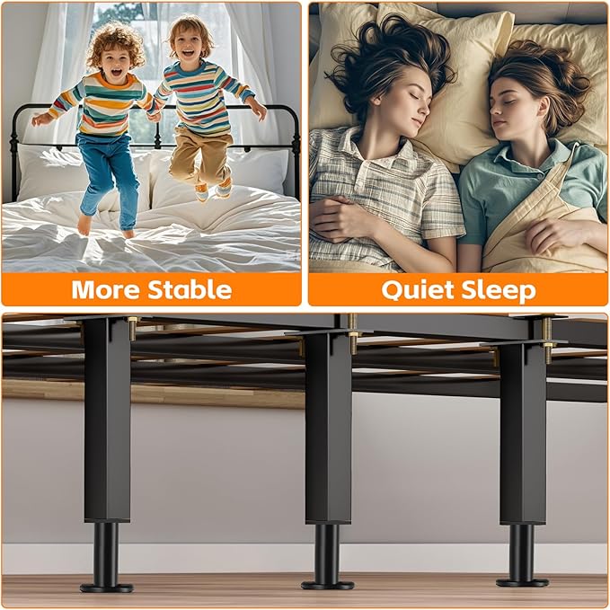 4PCS Adjustable Height Bed Support Legs, 7.3-12 In, Metal Heavy Furniture Legs with Rubber Non-Slip Base for Sofa/Cabinet/Couch/Dresser/Table, Furniture Feet Replacement for King Queen Bed Frame Slat