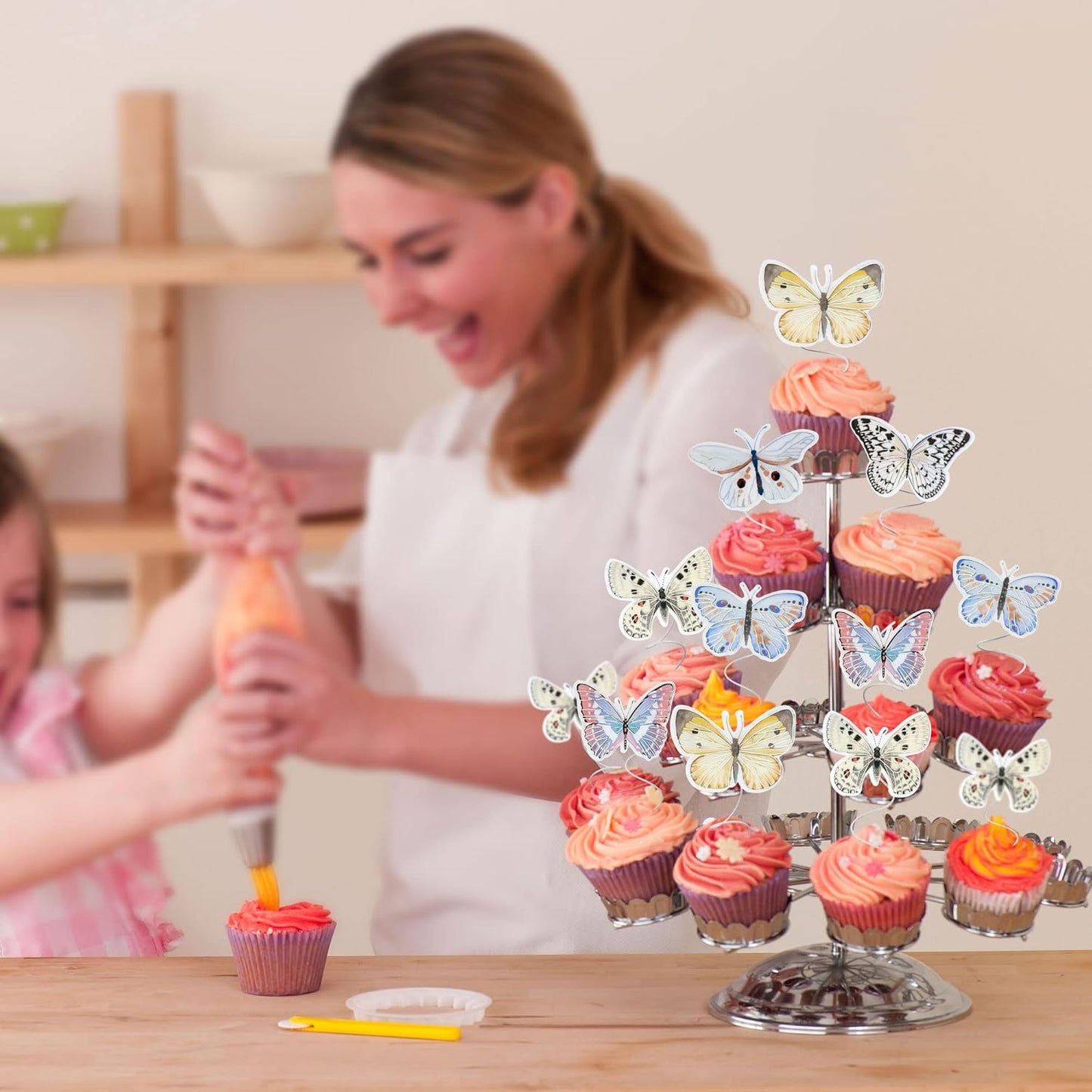 Gyufise 36Pcs Lively Art 3D Cupcake Toppers - Butterfly Decorations for Baby Shower, Wedding, Kids Birthday Party - White