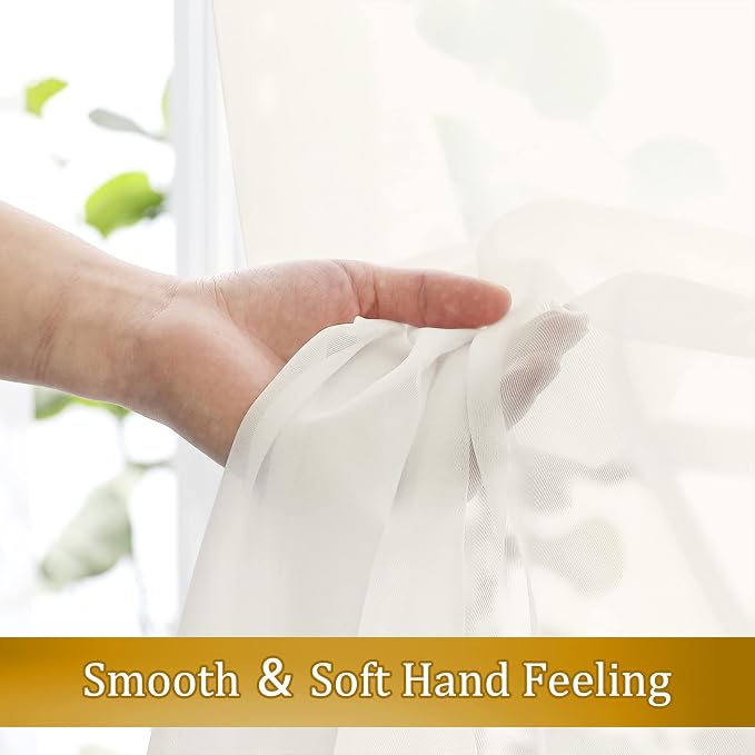 Aiyufeng Ivory Living Room Sheer Curtains 54 inch Long 2 Panels Set, Rod Pocket - Image 2