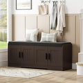 2-Tier Storage Bench, Shoe Bench with Thickened Padded Seat Cushion, Entryway Bench with 4 Doors, Adjustable Shelf, 13.8" D x 45.3" W x 18.5" H, for Entryway, Living Room, Bedroom, Brown