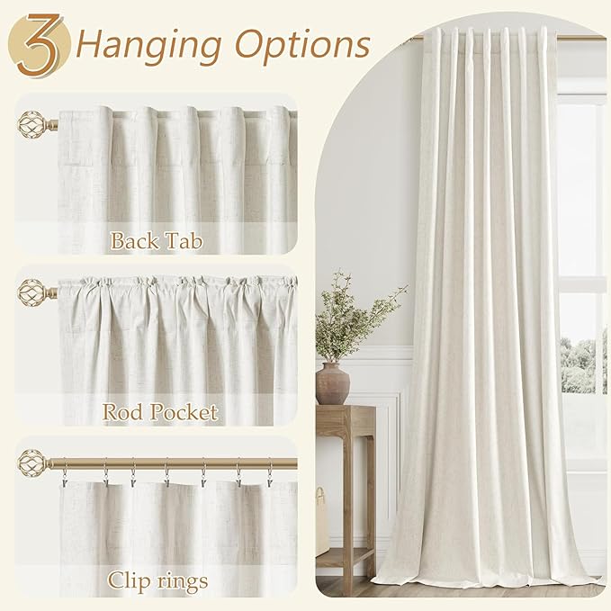 Guken Cream 100% Blackout Curtains 54 Inch Length 2 Panels Set - Image 6