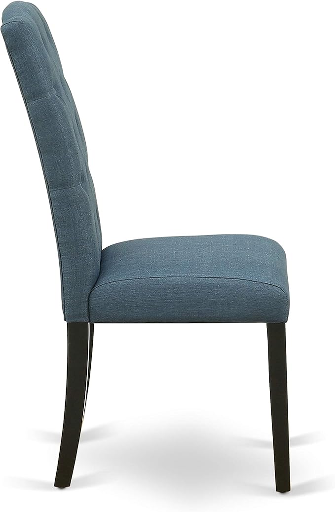 East West Furniture LGCE7-BLK-21 7 Piece Modern Dining Set Consist of a Rectangle Dining Table with Butterfly Leaf and 6 Mineral Blue Linen Fabric Upholstered Chairs, 42x84 Inch, Black