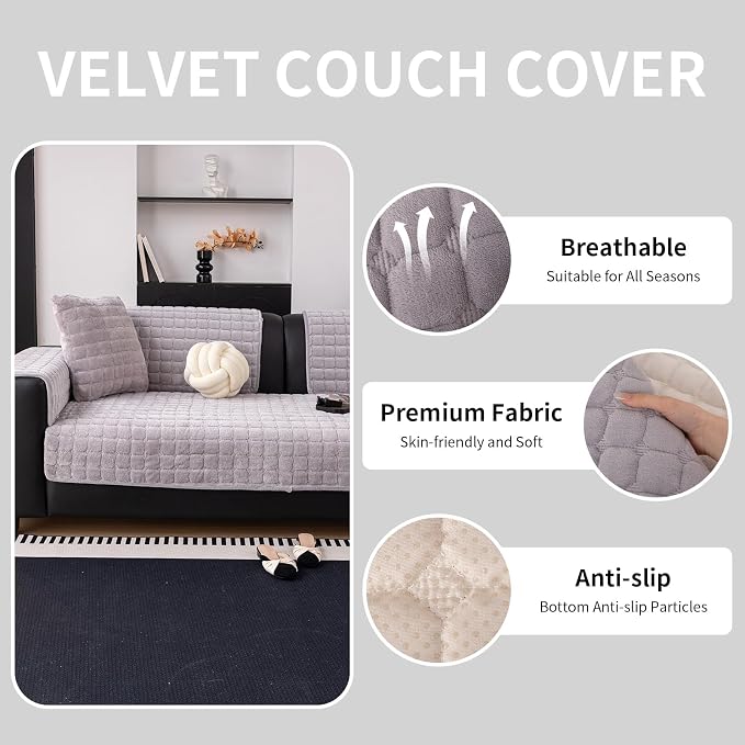 Velvet Couch Cover, Washable Sectional Sofa Cover, Anti Slip Sofa Slipcovers - Image 2
