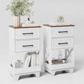 Tall Nightstand Set of 2 Side Table with 2 Drawers Modern Night Stand Wooden Rustic End Table Bedside Table with Below Open Shelf Solid Feet for Bedroom, Living Room, White+Walnut