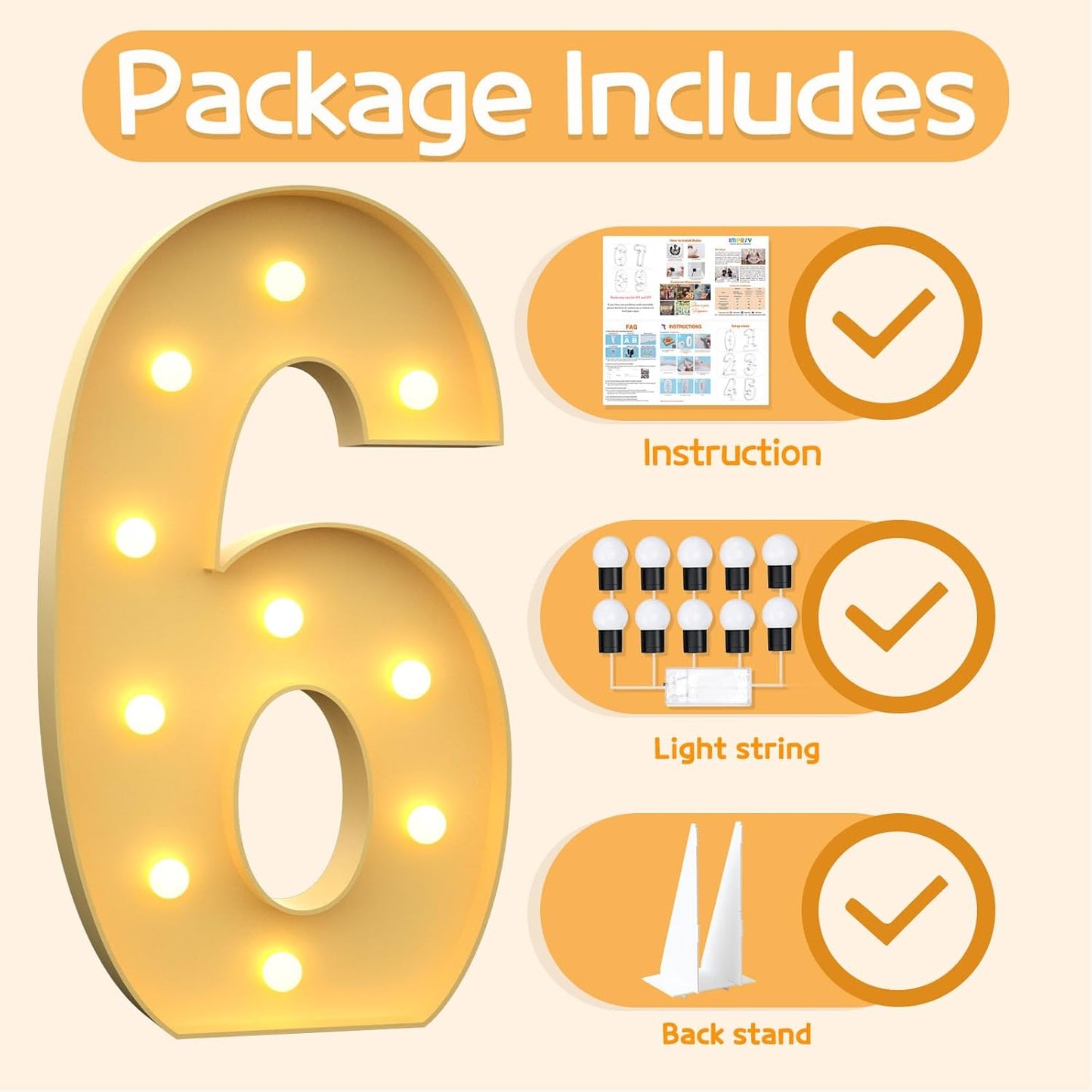 Marquee Numbers 4 Feet Tall Large Light Up Numbers 6th 16th Sweet Sassy and Six Birthday Decorations Girl Boy Big Yellow Light Outdoor Anniversary Decorations Balloon Arch Kit Party Backdrop 6