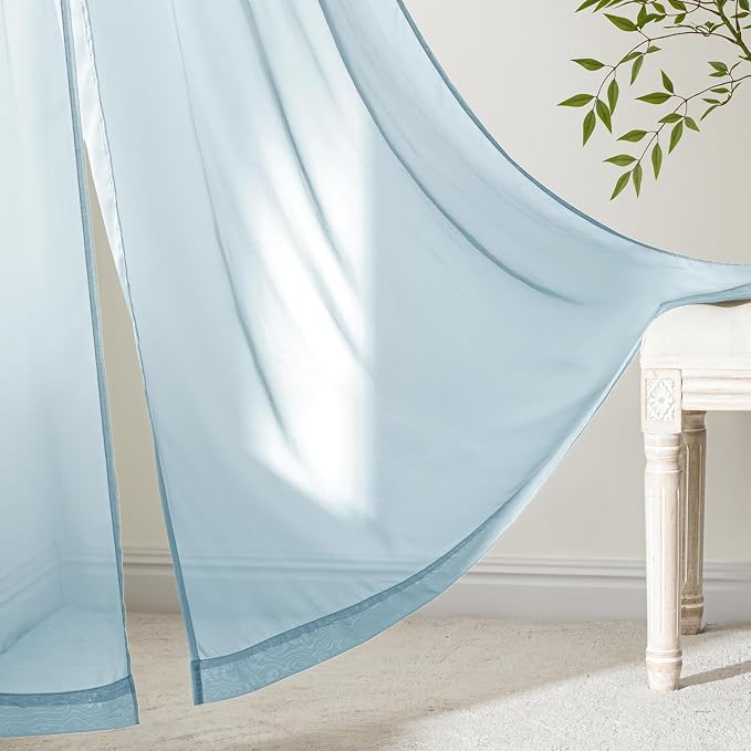 MIULEE Sky Blue Sheer Curtains 96 Inches Long, 4 Panels Set, Light Filtering - Image 6