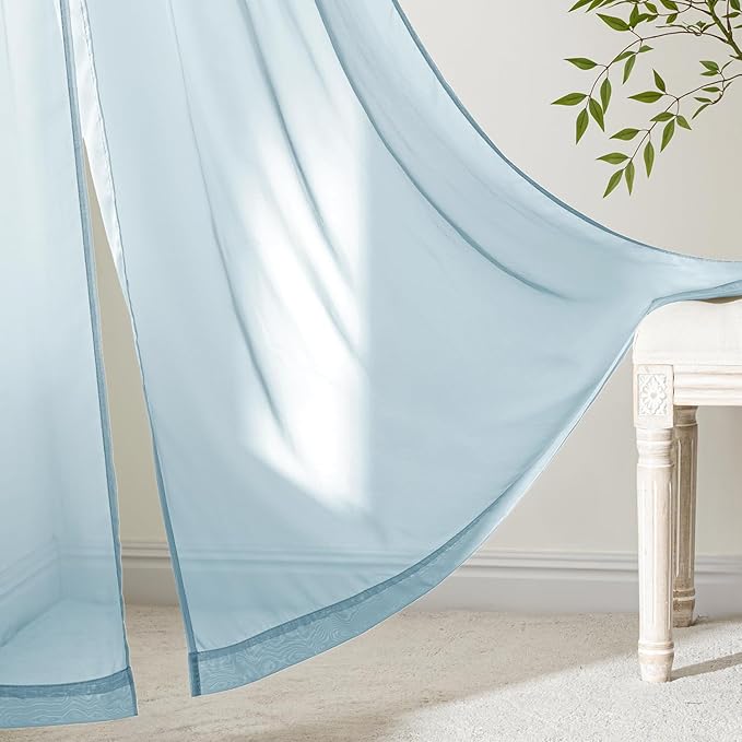 MIULEE Sky Blue Sheer Curtains 108 Inches Long, 4 Panels Set, Light Filtering - Image 6