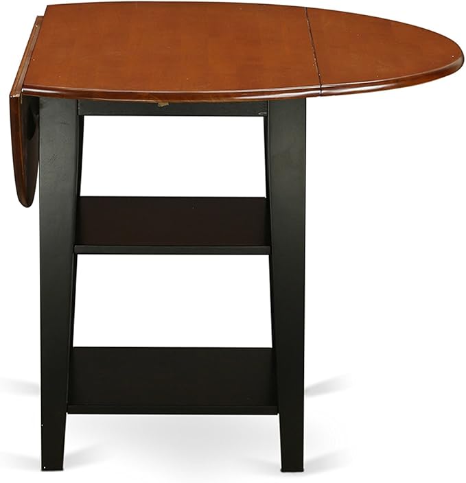East West Furniture SUNI5-BCH-LC 5 Piece Dining Table Set for 4 Includes a Round Kitchen Table with Dropleaf & Shelves and 4 Faux Leather Kitchen Dining Chairs, 42x42 Inch, Black & Cherry