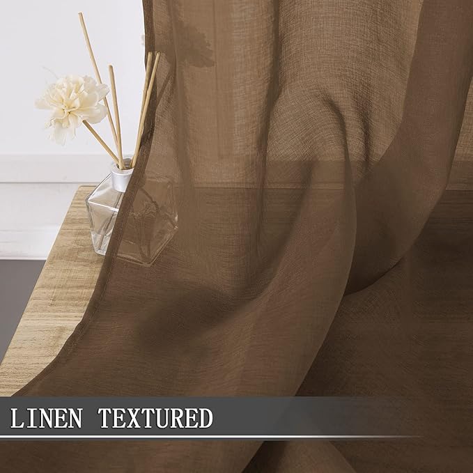 Tollpiz Short Sheer Curtain Living Room Linen Textured Curtains Sheer Light - Image 2
