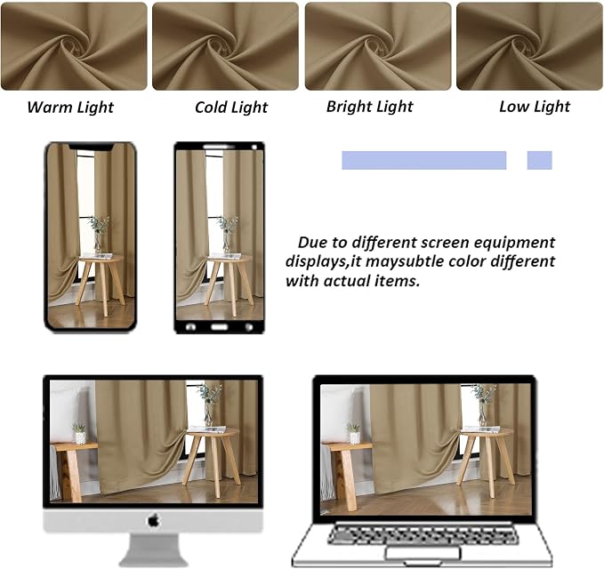 Simplebrand Ava Taupe Short 24 Inches Blackout Curtain 2 Panels Set, Half - Image 8