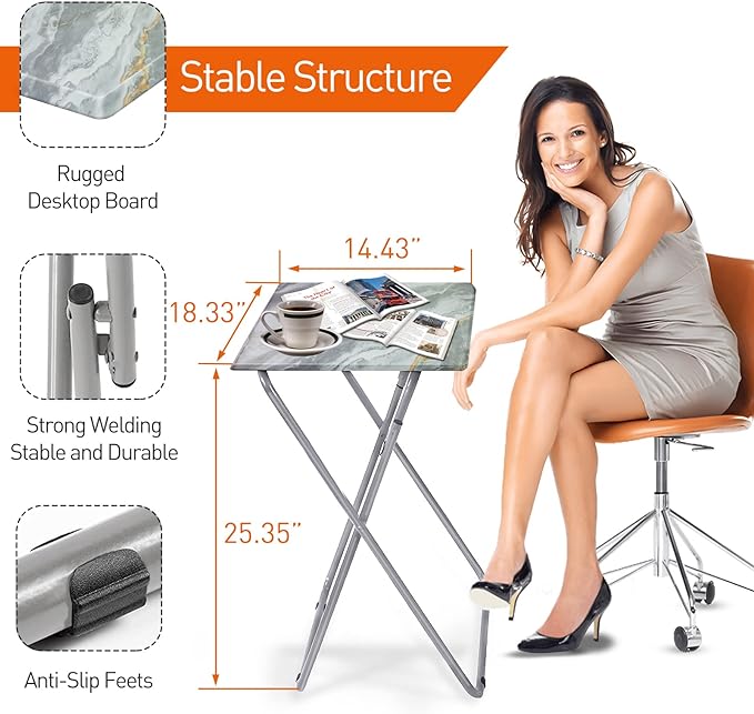 Garden 4 you Portable Folding TV Tray Dinner Snack Trays Table Portable Foldable Table Small Sofa Bedside Tables with Light Weight, 15 x 18.9 x 26 in(Smoky Grey,1PC)