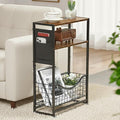 Narrow Side Table, Skinny Small End Tables with Magazine Holder, 3 Tier Small Sofa Side Table for Smalls Spaces, Sofa Couch Tables Bedside Table for Living Room Bedroom Office