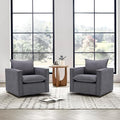 Swivel Accent Chair Set of 2, 34 Inches Wide Upholstered Arm Chair with Plump Back Pillow, Modern Sofa Living Room Chair for Bedroom, Corner, Reading Nook-Grey