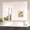 Keonjinn 48 x 36 Brushed Nickel Bathroom Vanity Mirror, Large Rounded Rectangle Bathroom Mirrors for over Sink, Metal Framed Silver Mirror for Wall, Shatterproof HD Tempered Glass(Horizontal/Vertical)