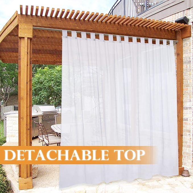 RYB HOME Detachable Sheer Outdoor Curtains White Privacy Sheer Drapes Extra - Image 3