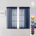 Lecloud Navy Blue Sheer Curtains 45 Inch Long 2 Panels, Short Voile Drapes by Lecloud