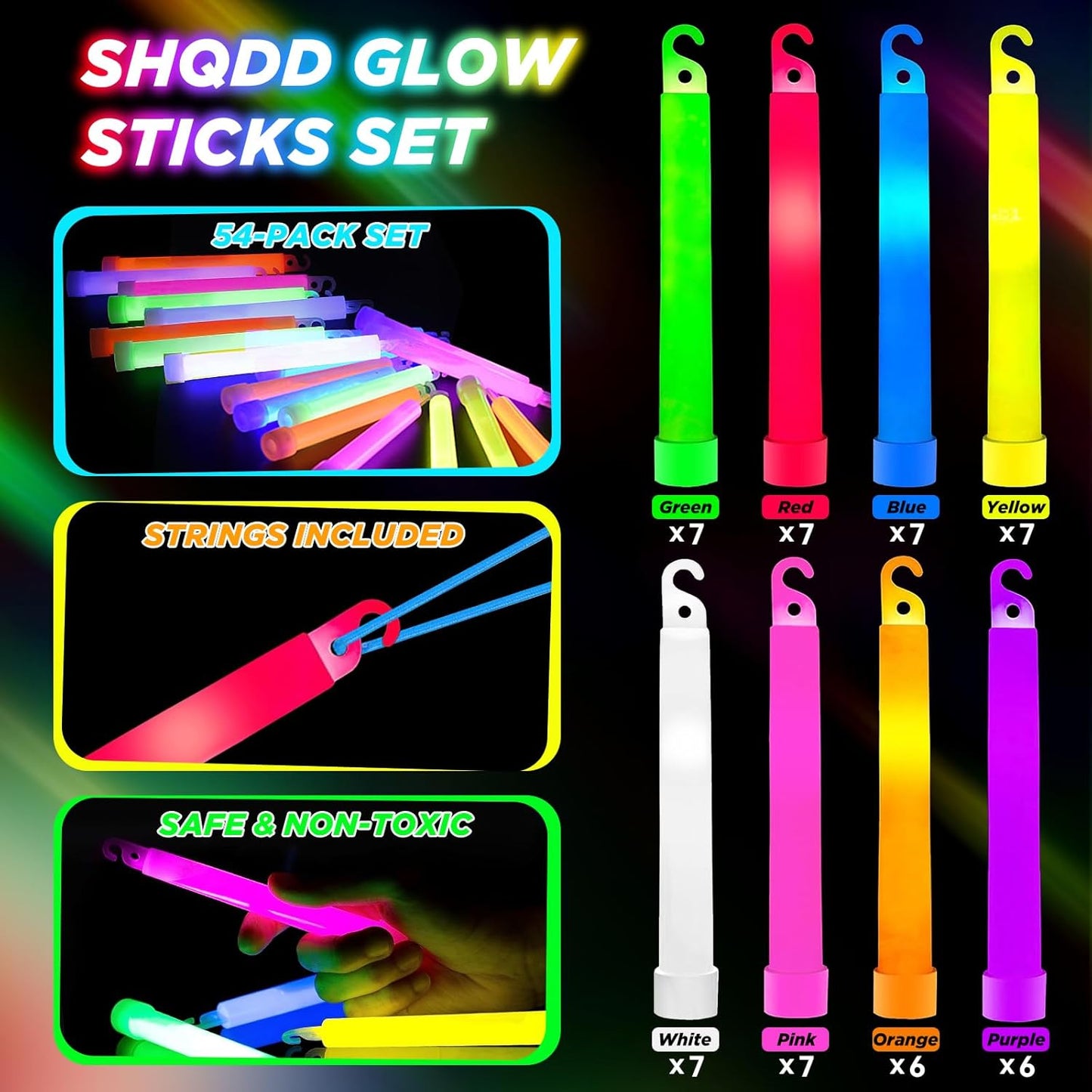 54Pcs Glow Sticks - 4 inch Glow In the Dark Sticks Halloween Party Favors, Waterproof Glow Sticks Lights Bulk Party Pack for Kids with 10 Hours Duration, Party Favors Light Stick for Halloween Party