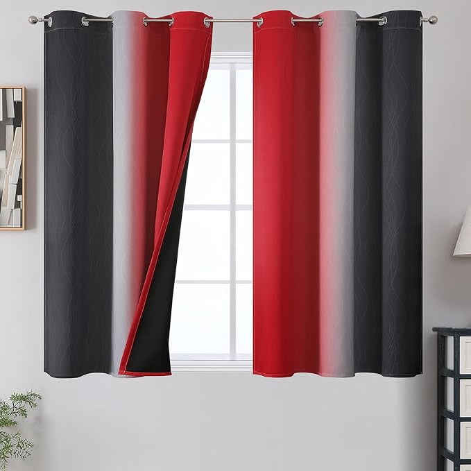 Estelar Textiler Ombre Red and Black Curtains 45 Inch Length 2 Panels, 100% by ESTELARTEXTILER
