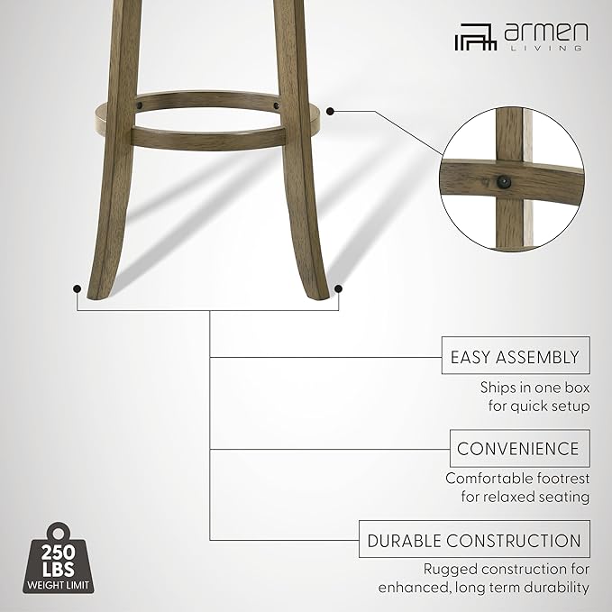 Armen Living Blair 26 in. Putty Brown Counter Height Rubberwood Swivel Barstool with Cream Fabric Seat - Set of 2
