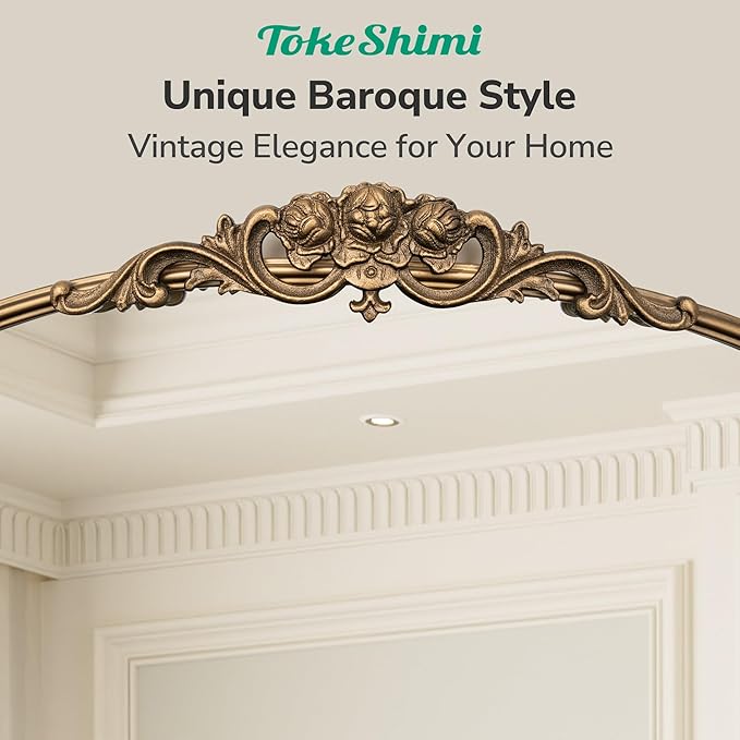 TokeShimi 24x24 Vintage Round Mirror with Metal Frame,Antique Round Gold Mirror for Wall,Bedroom,Fireplace,Baroque Vanity Mirror Wall-Mounted French Cleat Mounting