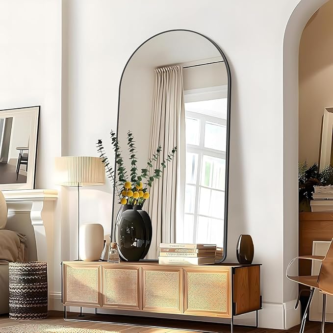 Arched Bathroom Mirror, 30"x50" Black Arched Mirror for Bathroom, Wall Mounted Mirror, Gold Vanity Wall Mirror Metal Frame for Bedroom, Entryway, Living Room, Vertically Hanging