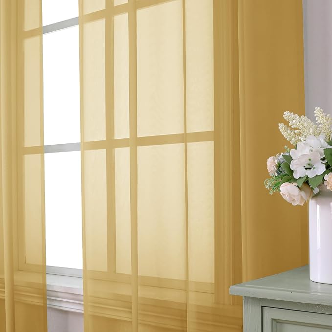 Aiyufeng Gold Sheer Curtain 84 Inches Long 2 Panels Set, Light Filtering Gold - Image 4