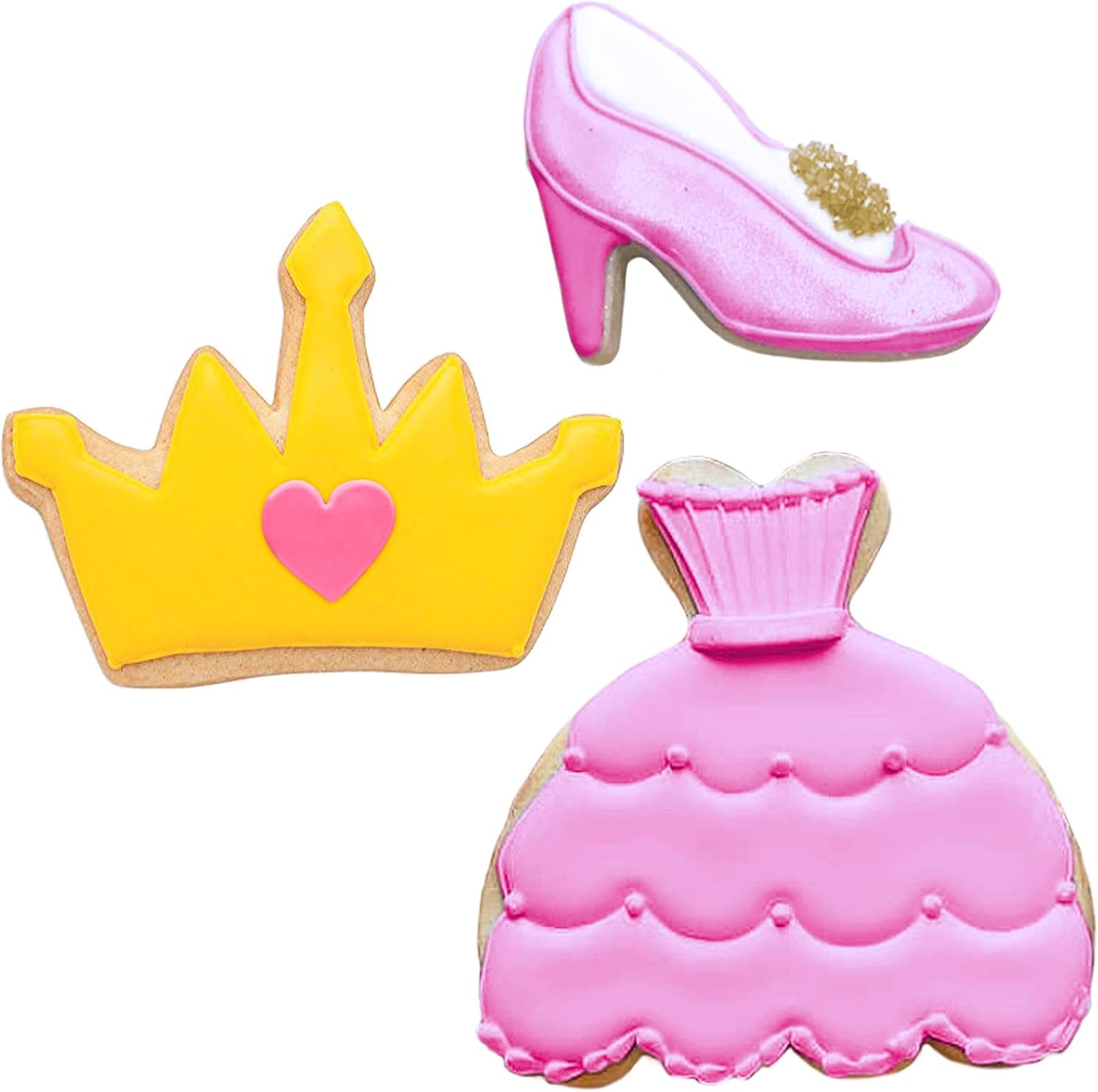Princess Cookie Cutters 3-Pc Set Made in USA by Ann Clark, Crown, Glass Slipper, Dress