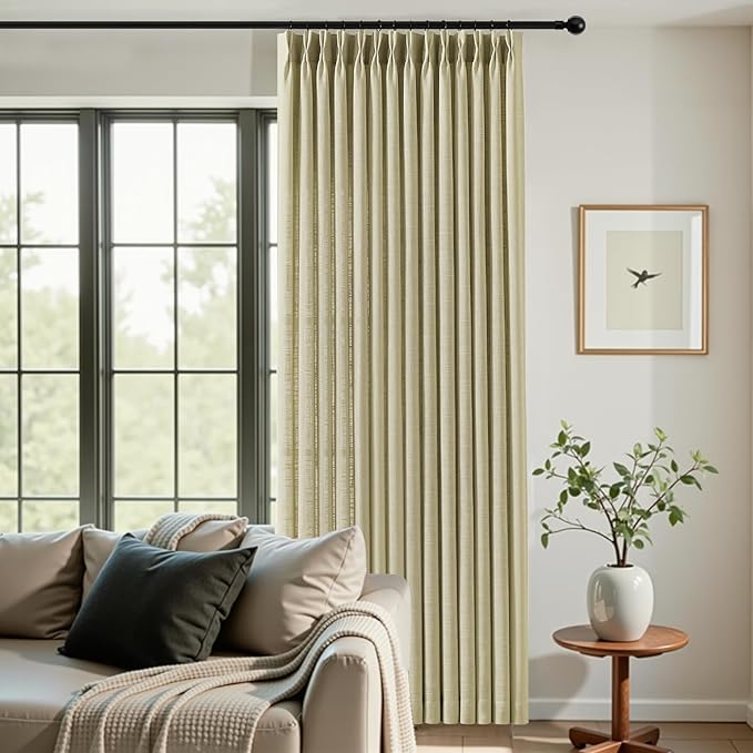 Pinch Pleated Linen Curtains 90 Inches Long 2 Panels - Image 2