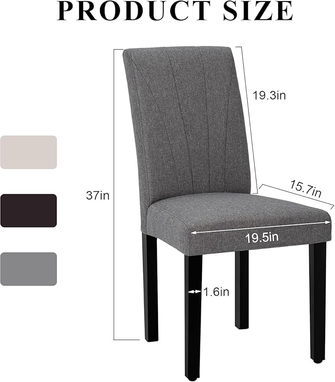 VECELO Upholstered Dining Chairs Set of 6, Modern Fabric and High Back & Solid Wood Legs, Parsons for Kitchen/Living Room- Dark Gray