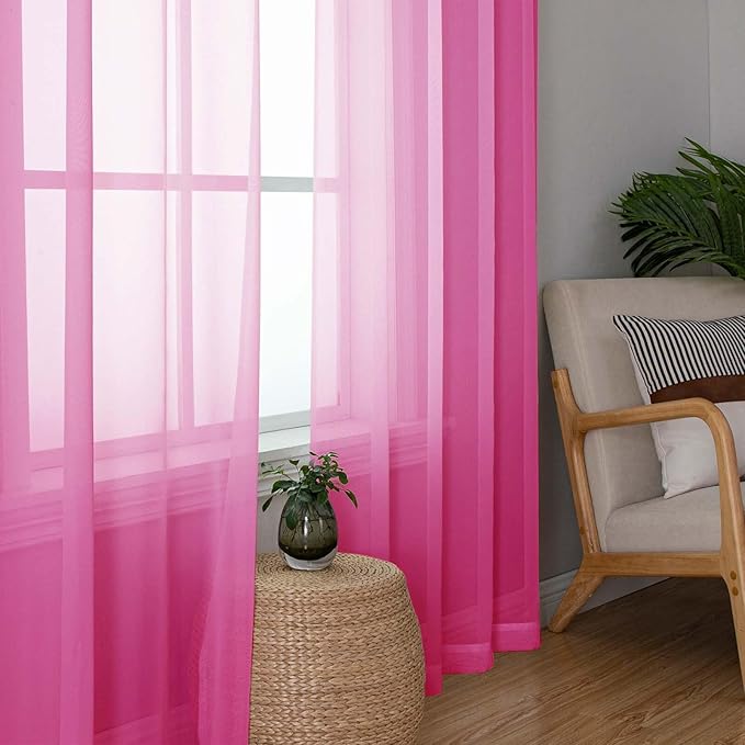 Lecloud Hot Pink Sheer Curtains - Image 2