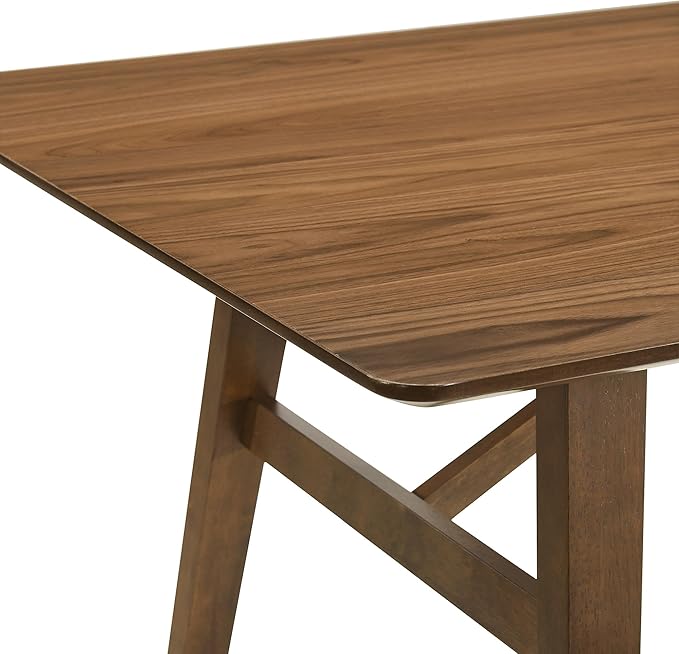 Armen Living Channell Mid Century Modern 6 Piece Walnut Wood Dining Table Set with Bench in Charcoal Fabric