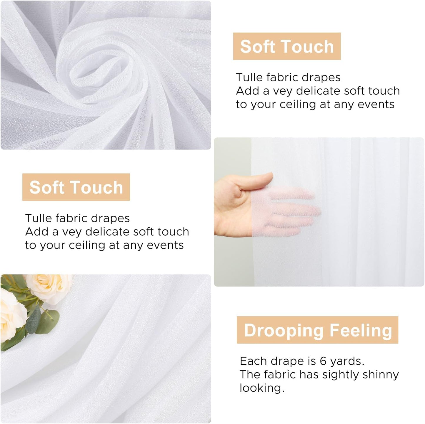 Wokceer Wedding Arch Draping Fabric 3 Panels 28.7" x 20FT White Drapes Sheer Fabric Backdrop Arch Draping Fabrics for Wedding Ceremony Birthday Party Bridal Shower Decoration