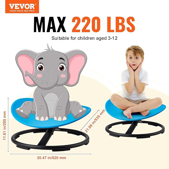 VEVOR Kids Swivel Chair, 220 LBS Capacity, Sensory Spinning Chair, Autistic Kids Sensory Toy with Non-Slip Metal Base, Toddler Sit and Spin for Coordination Balance Focus Training Blue