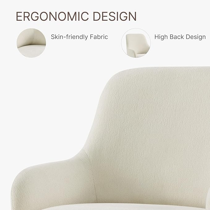 Swivel Dining Chairs Set of 2, Mid Century Modern Chairs Fabric Upholstered Armchair with Armrest & Ergonomic Backrest for Dining Room, Kitchen, Bedroom, Living Room, Beige, 2 Boxs