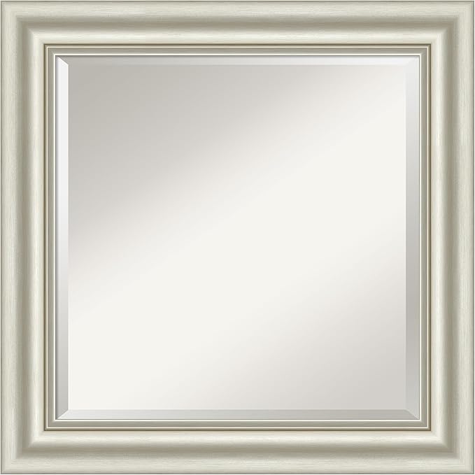 Amanti Art Bathroom Mirror for Over Sink, 26x26 Sophia Silver Square Vanity Mirror, Medium Traditional Frame, Hangs Horizonally and Vertically, Bathroom Wall Decor, Beveled Edge