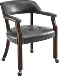 LEEMTORIG Large Dining Chairs with Casters and Arms, Rolling Dining Chairs with Wheels, Accent Game Poker Chairs, Boss Caption's Chairs, 26" D x 25.2" W x 31.5" H, Espresso Legs & Black PU, SY-318-BK