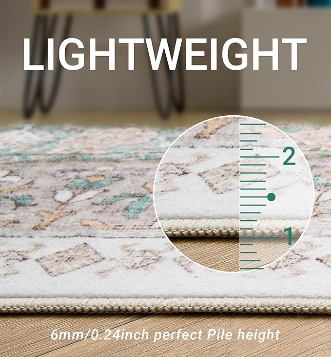 zesthome 9x12 Area Rugs,Stain Resistant Washable Rug,Ultra-Thin Rugs for Living Room,Bedroom,Non-Slip Backing Home Decor Large Area Rug (Green,9'x12')