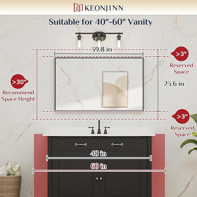 Keonjinn Gold Mirror for Bathroom 40 x 24 Inch Brushed Gold Mirror for Wall Metal Framed Rectangular Mirror for Bathroom Sink Gold Vanity Mirror Full Length Rectangle Mirror(Horizontal/Vertical)