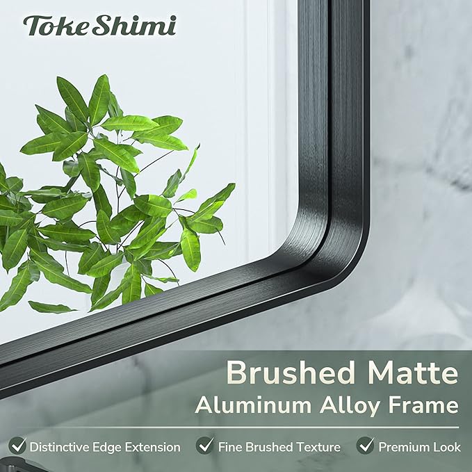 TokeShimi 30 x 36 Inch Black Bathroom Mirror for Wall Vanity Mirror with Non-Rusting Aluminum Alloy Metal Frame Rounded Corner for Modern Farmhouse Home Decor (Horizontal/Vertical)