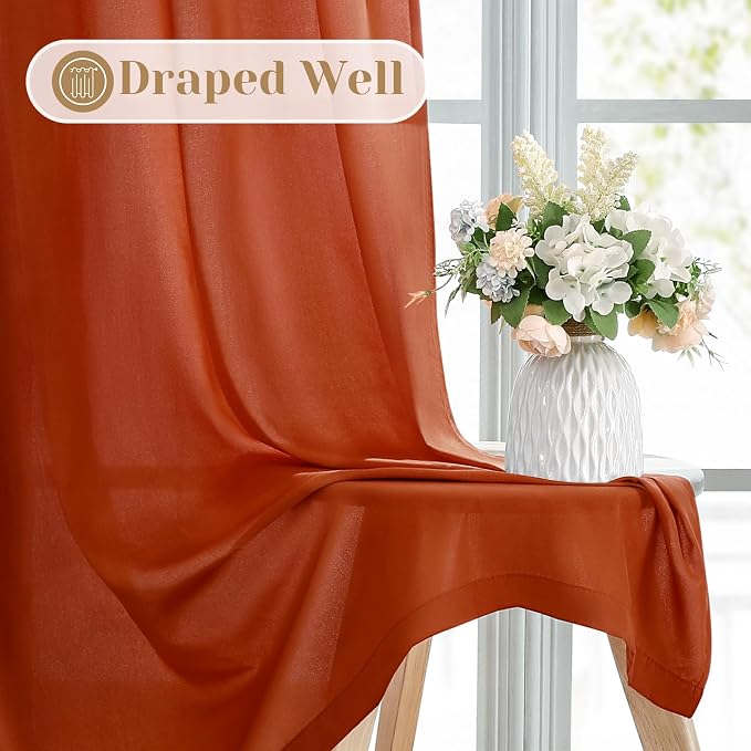 HOMEIDEAS Non-See-Through Fall Burnt Orange Privacy Sheer Kitchen Curtains - Image 4