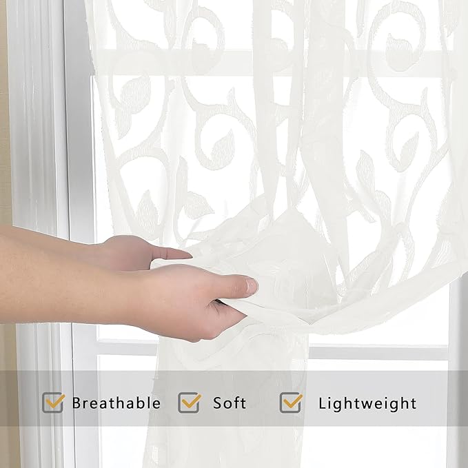 OWENIE Furman Ivory Sheer Curtains 84 inches Long - Image 5