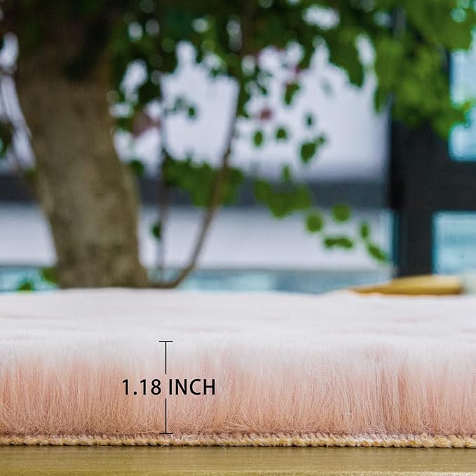 ORINOVA Pink Faux Fluffy Rabbit Fur Rug - Image 7