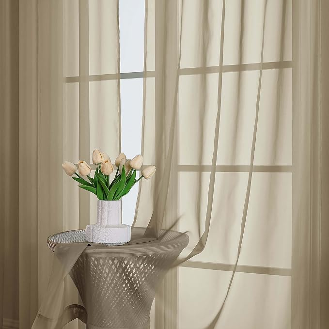 OWENIE Sheer Taupe Curtains, Sheer Curtains 63 inch Length 2 Panels Set - Image 6
