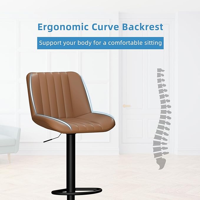 Shintenchi Bar Stools Set of 4 Modern Swivel Bar Chairs, Counter Height Faux Leather Metal Barstools, Upholstered Island Chairs with Back and Footrest, Coffee