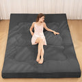 Japanese Floor Mattress, 4" Thicken Futon Mattress Queen Size Sleeping Pad, Corduroy Foldable Floor Pad, Roll Up Tatami Mat for Adults Guest Room Bedroom, Grey